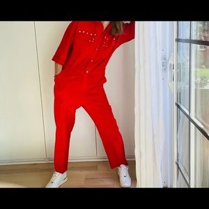 Vintage red studded full length jumpsuit